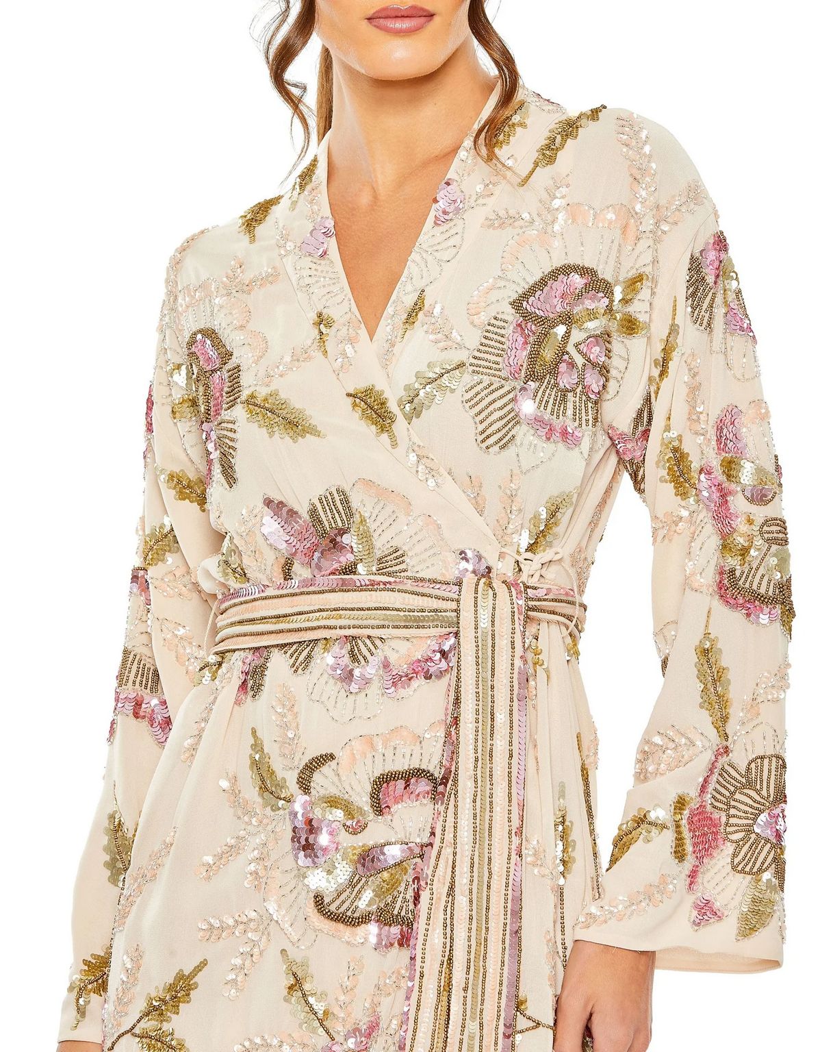 Mac Duggal 93817 Beaded Floral Robe Short Dress