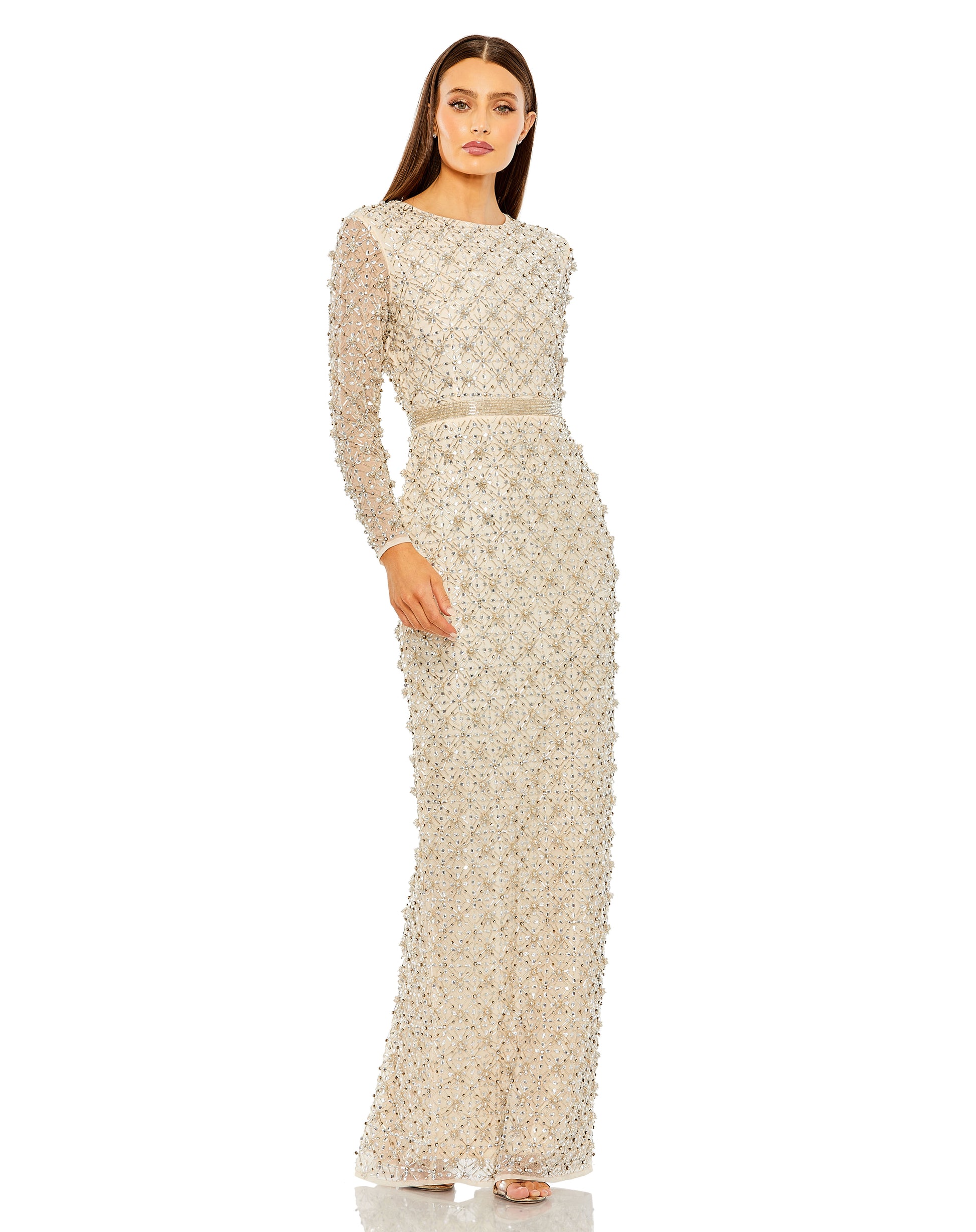 Mac Duggal 93827 Fitted Formal Beaded Long Sleeve Evening Dress