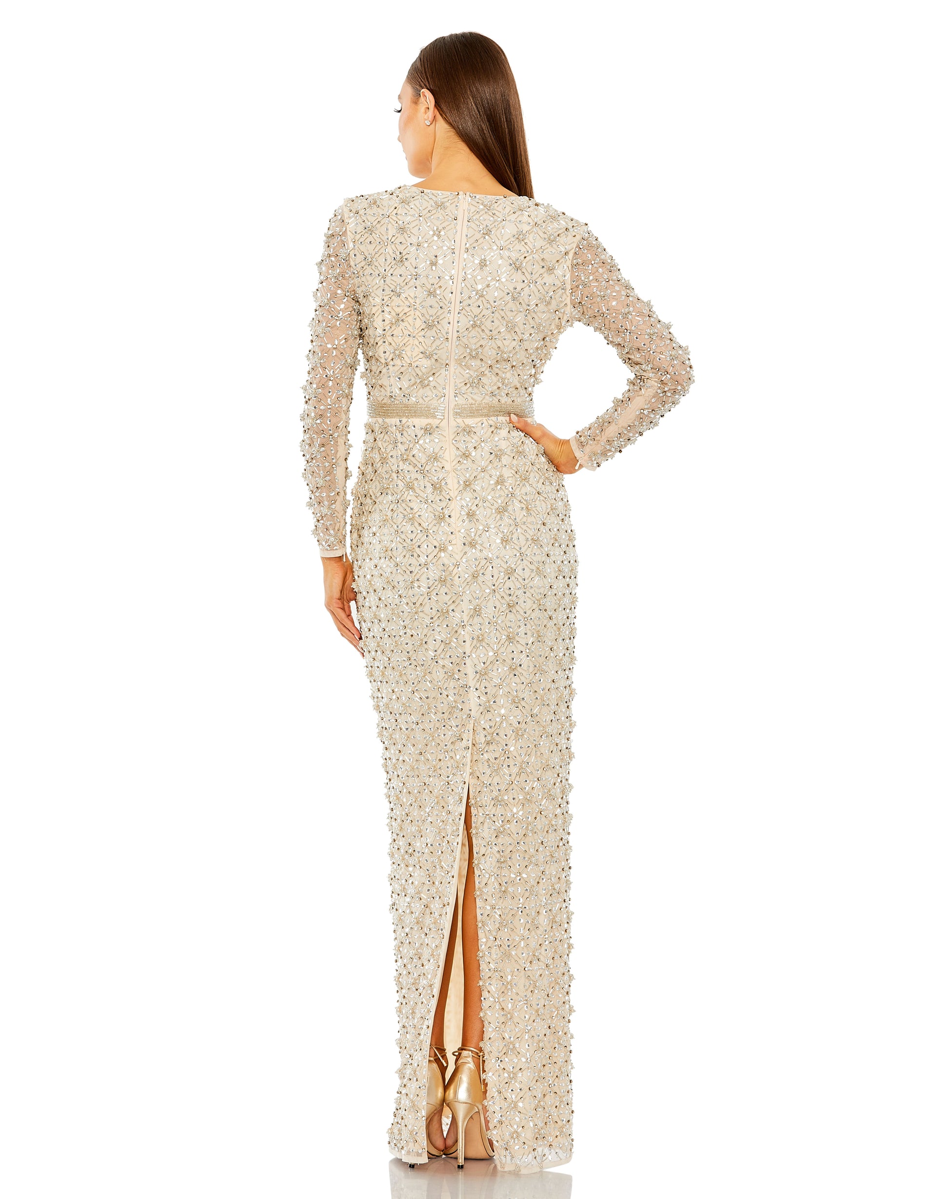 Mac Duggal 93827 Fitted Formal Beaded Long Sleeve Evening Dress