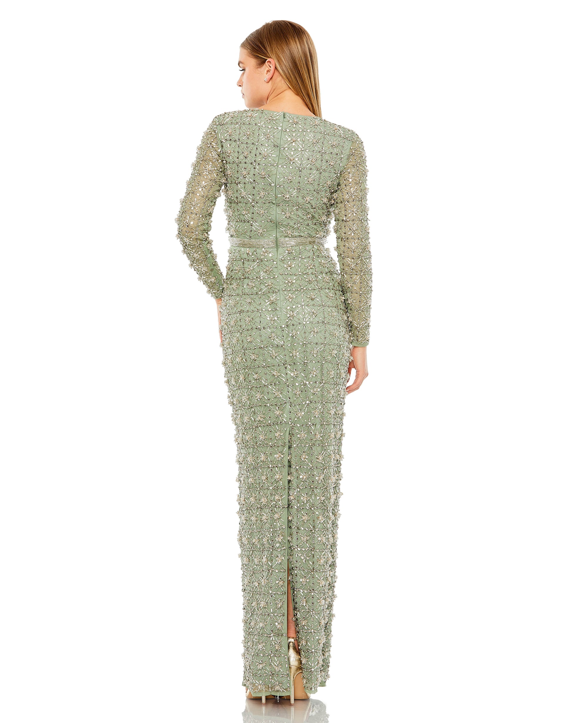 Mac Duggal 93827 Fitted Formal Beaded Long Sleeve Evening Dress