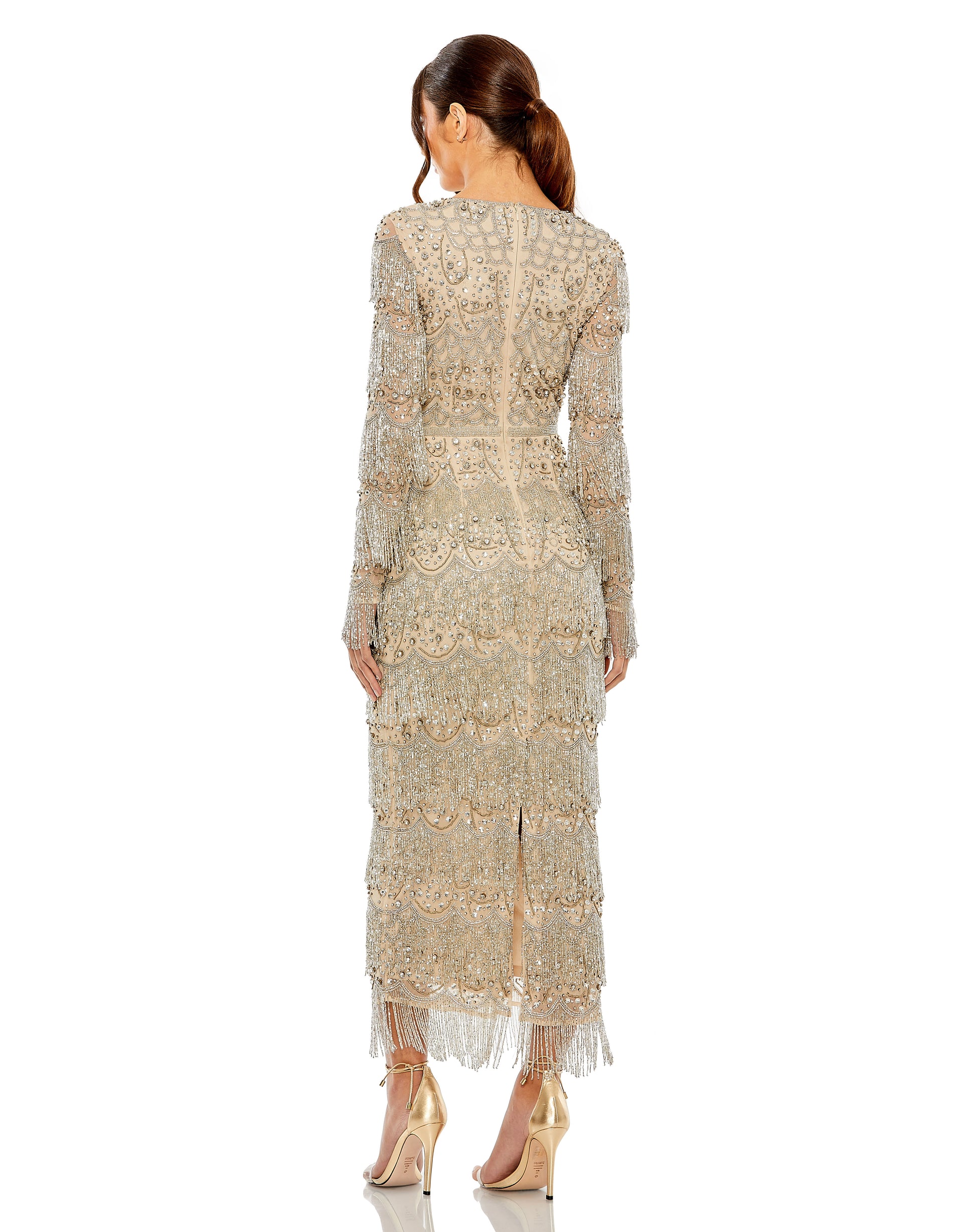 Mac Duggal 93861 Beaded Fringe Midi Length Cocktail Dress