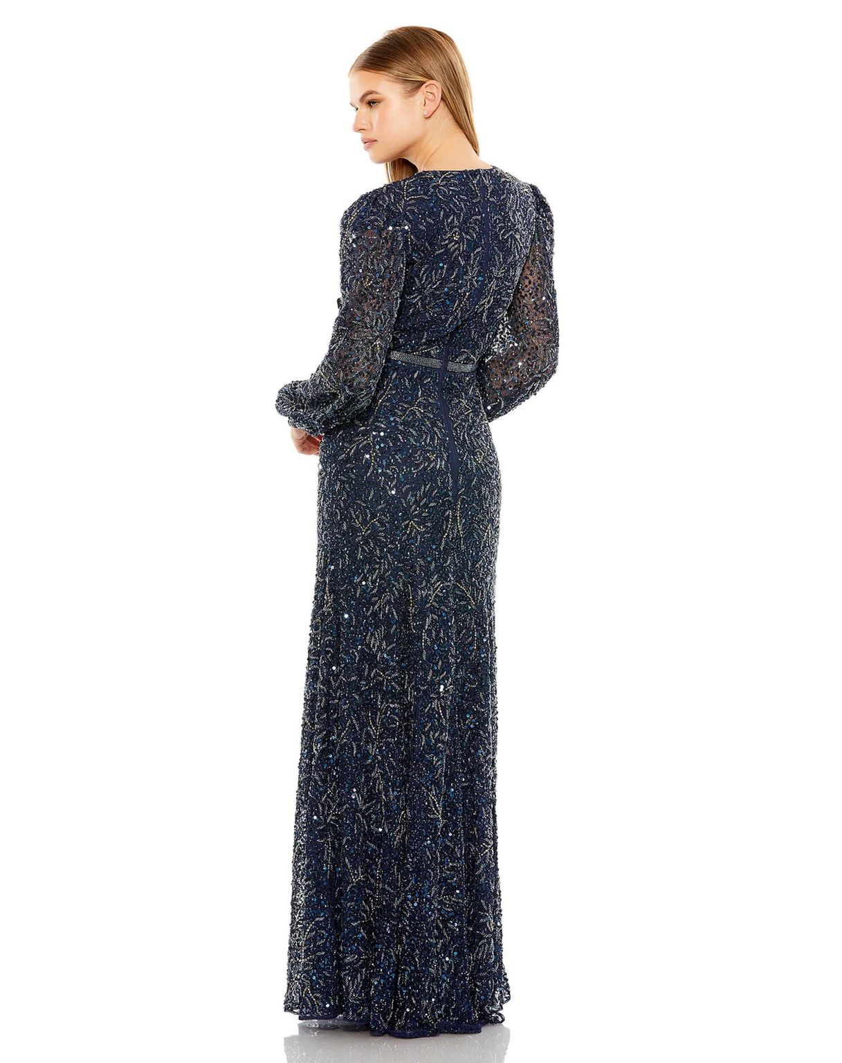 Mac Duggal 93902 Sheer Long Sleeve Beaded Dress
