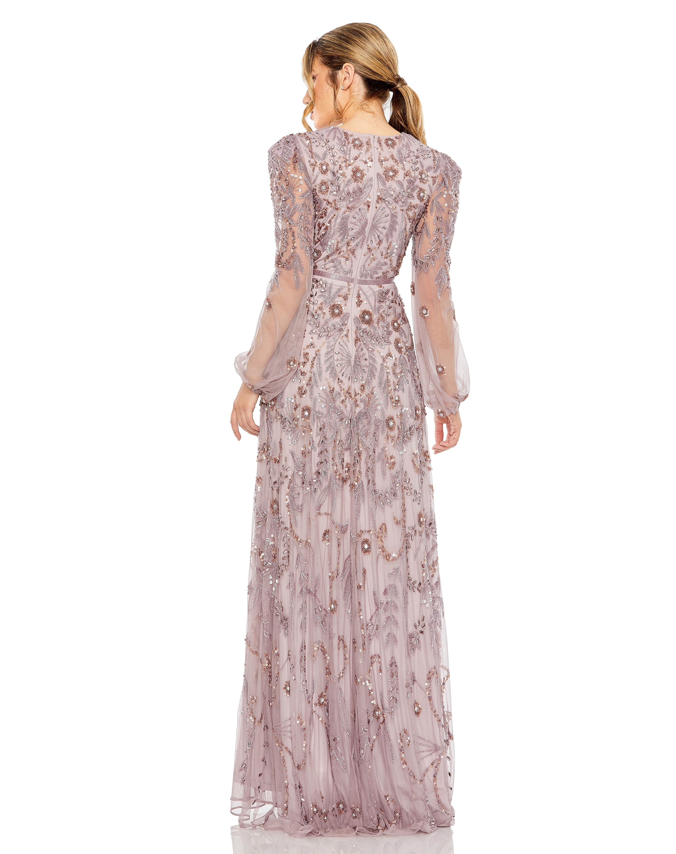 Beaded Long Sleeve Fitted Formal Evening Gown Beaded Long Sleeve Fitte