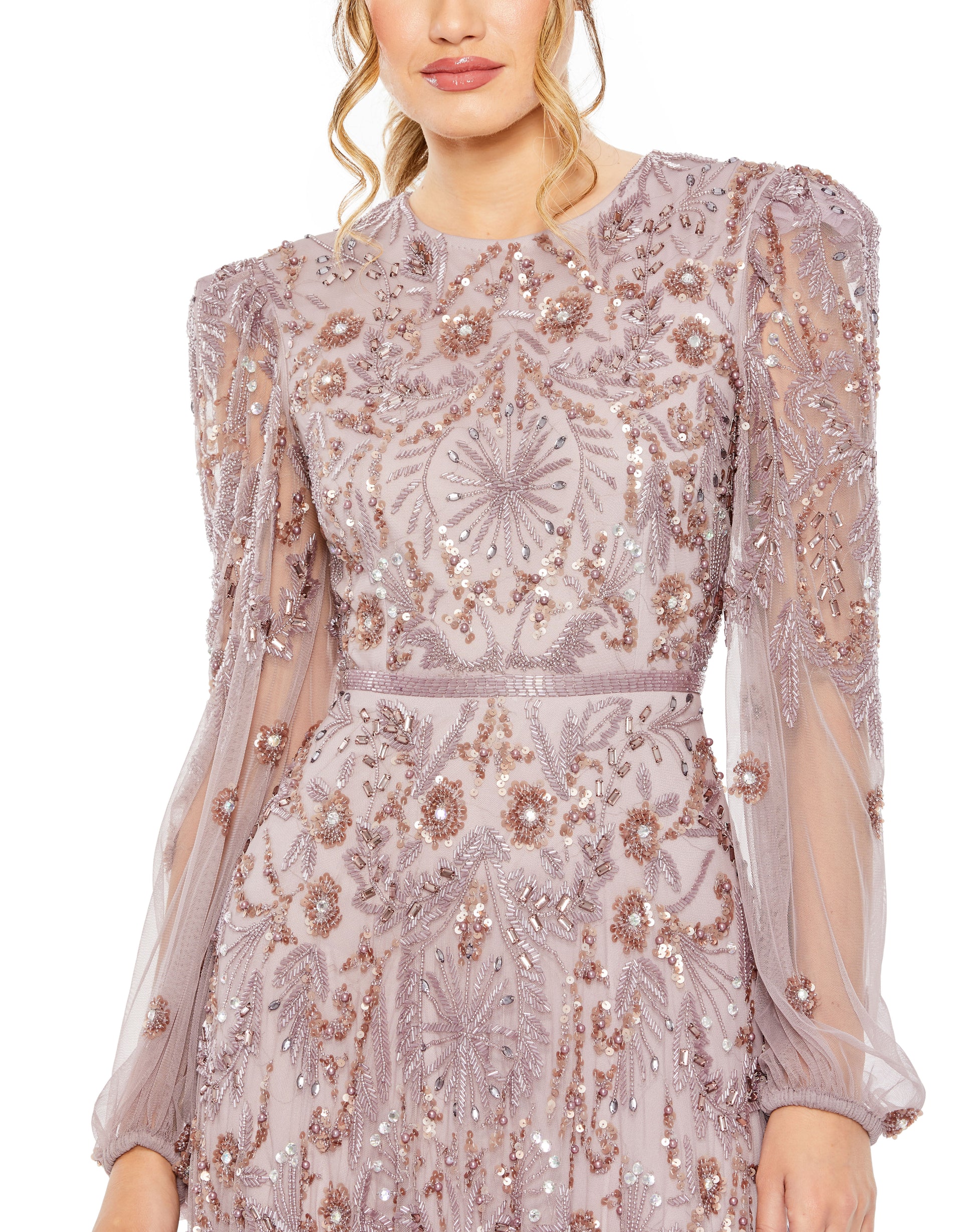 Mac Duggal 93930 Beaded Long Sleeve Fitted Formal Evening Gown