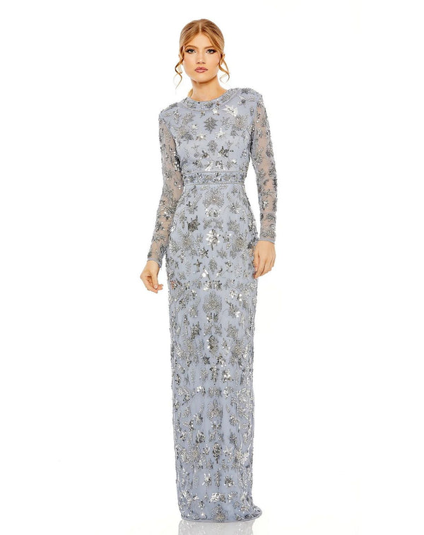 High Neck Long Sleeve Embellished Column Dress High Neck Embellished Column Long Sleeve Mac Duggal 93939