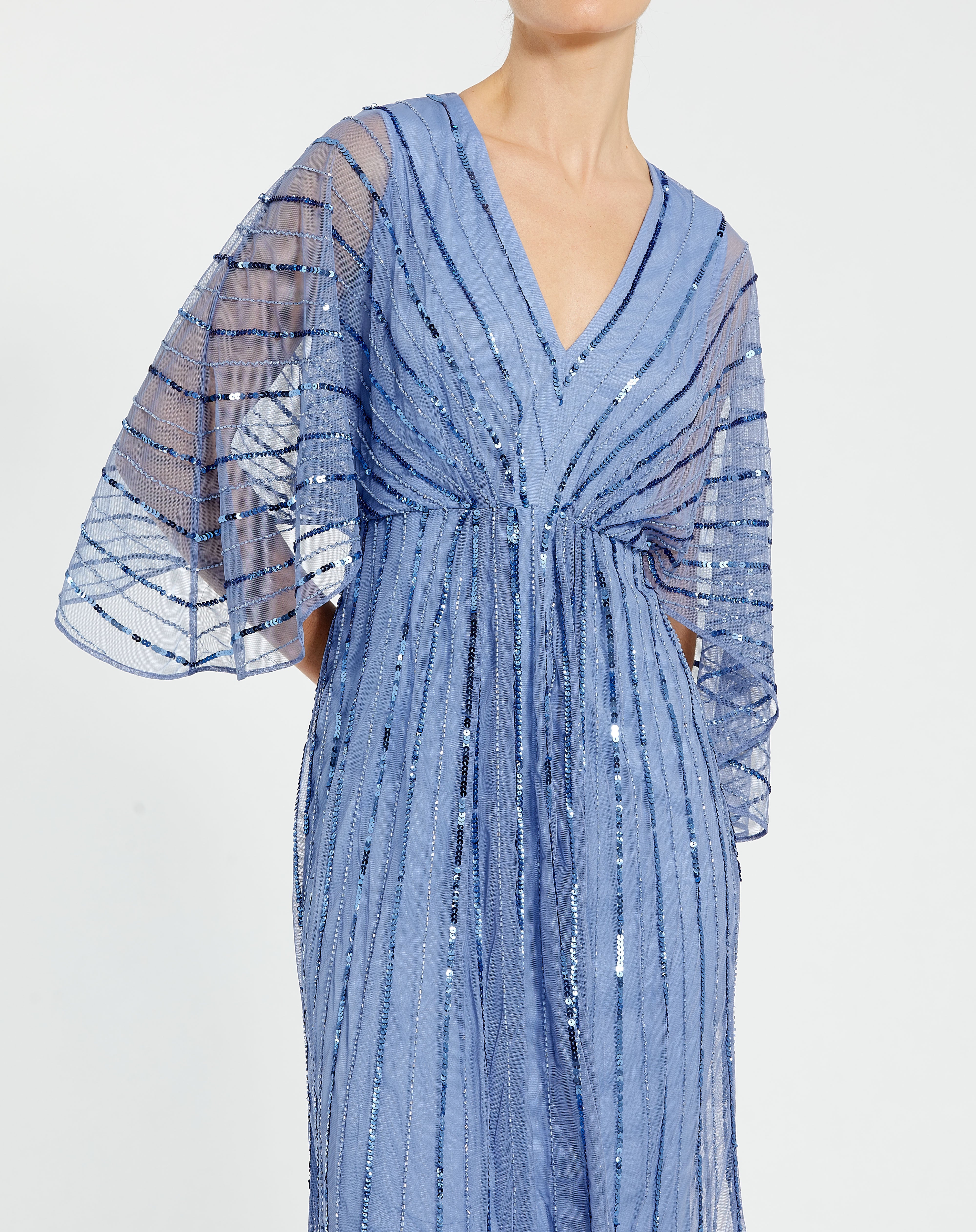 Prom Dresses Beaded Kimono Sleeve A Line Midi Length Dress Periwinkle