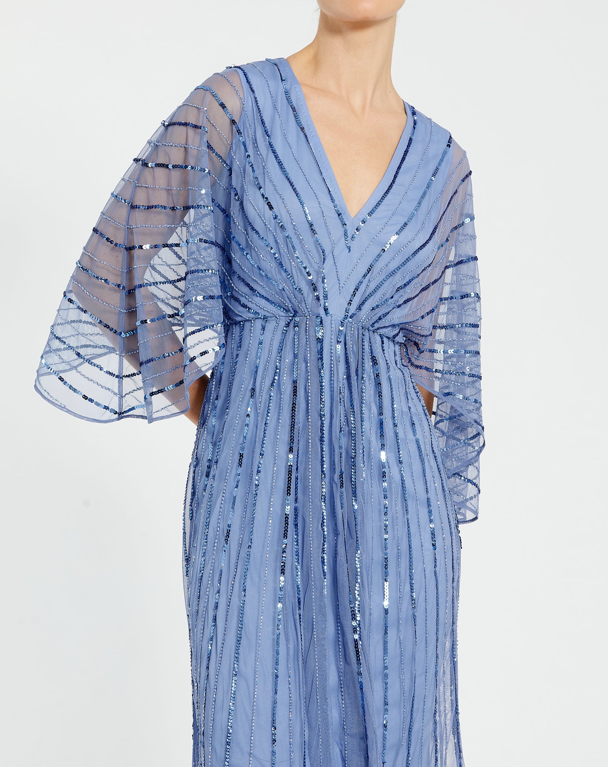 Mac Duggal 93995 Beaded Kimono Sleeve A Line Tea Length Dress