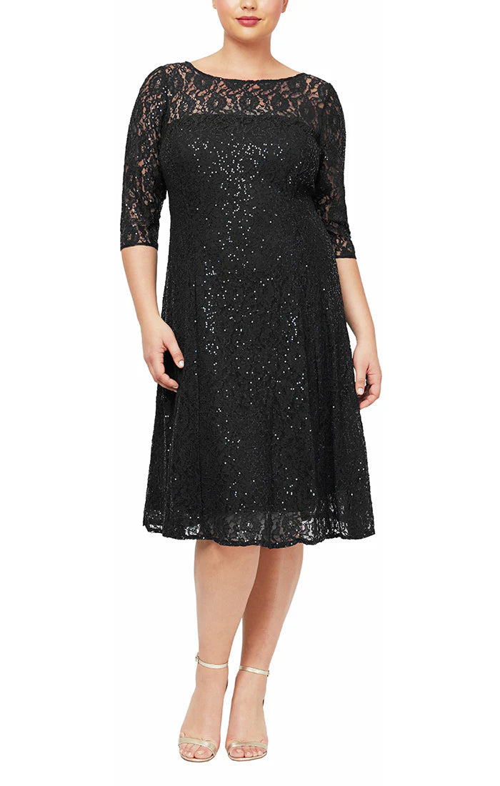 Black SL Fashions 9419133 Plus Size Sequin Lace Cocktail Dress for $149
