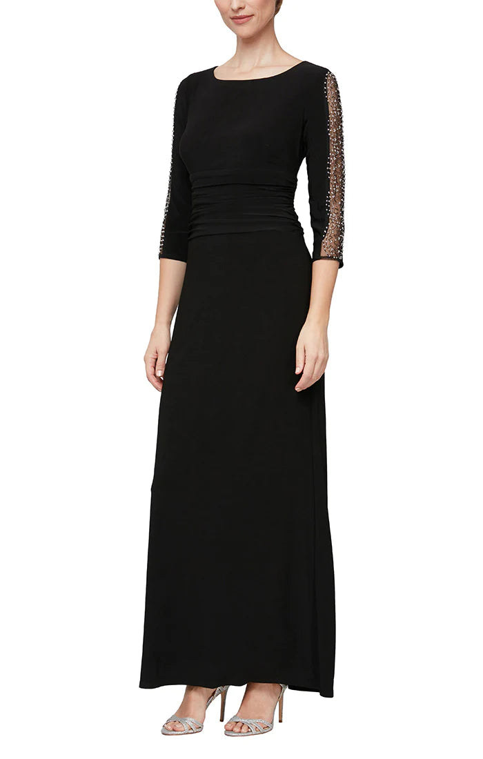 SL Fashions Plus Size Embellished-Sleeve Ruched Gown - Black