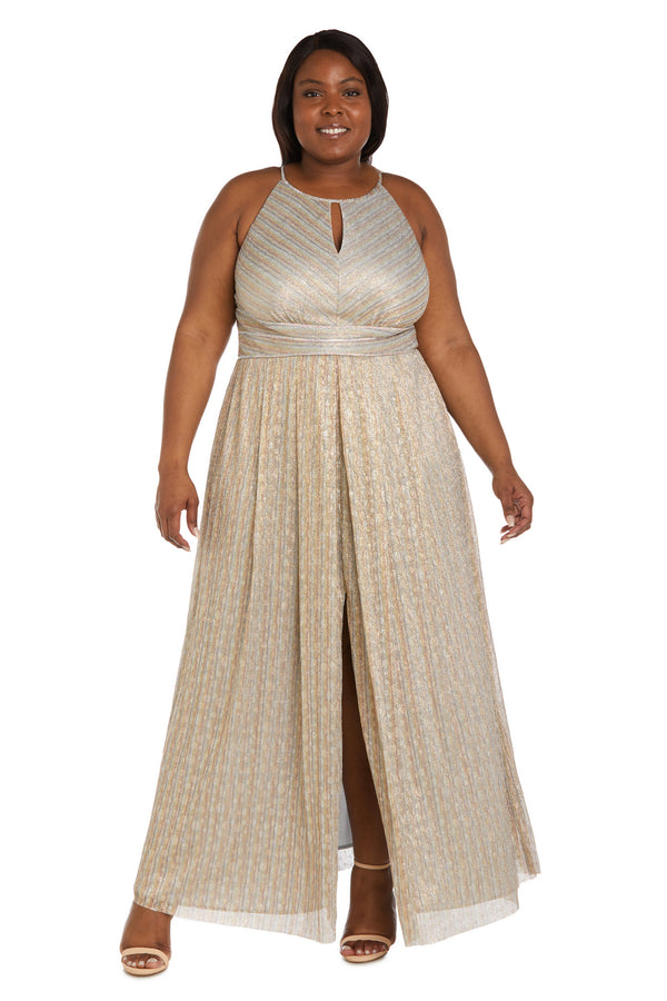 Metallic Formal Dress Plus Size Long R&M Richards 9552W