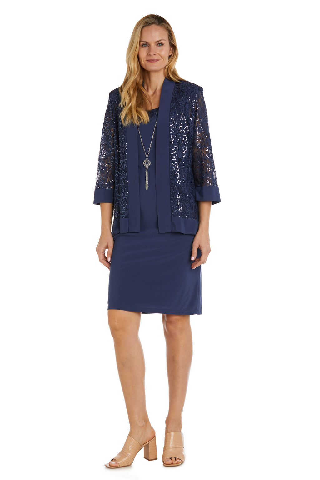 Mother of the Bride Dresses Sequined Short Jacket Dress Cadet