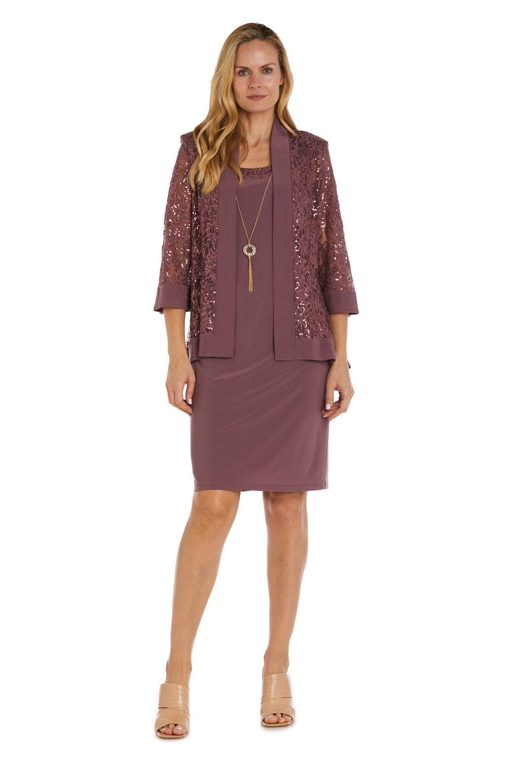Mother of the Bride Dresses Sequined Short Jacket Dress Dark Rose