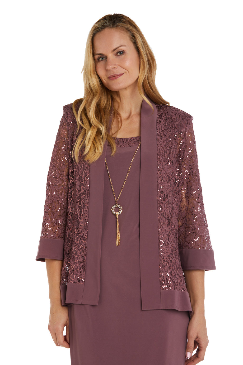 Mother of the Bride Dresses Sequined Short Jacket Dress Dark Rose