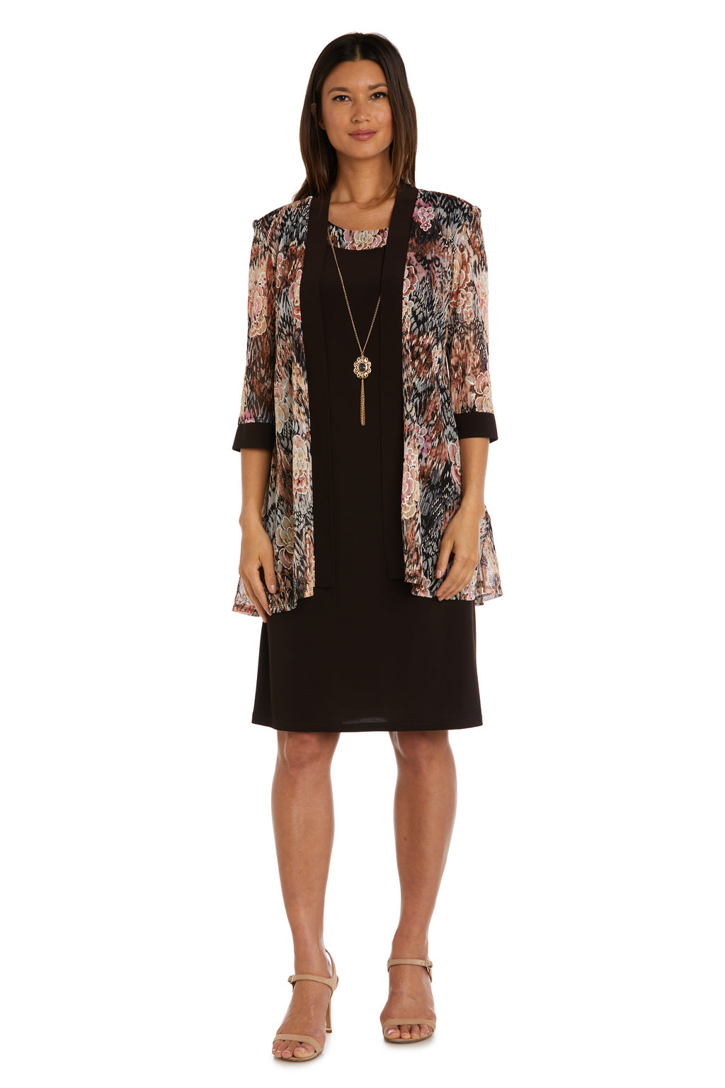 Mother of the Bride Dresses Floral Print Short Jacket Dress Brown