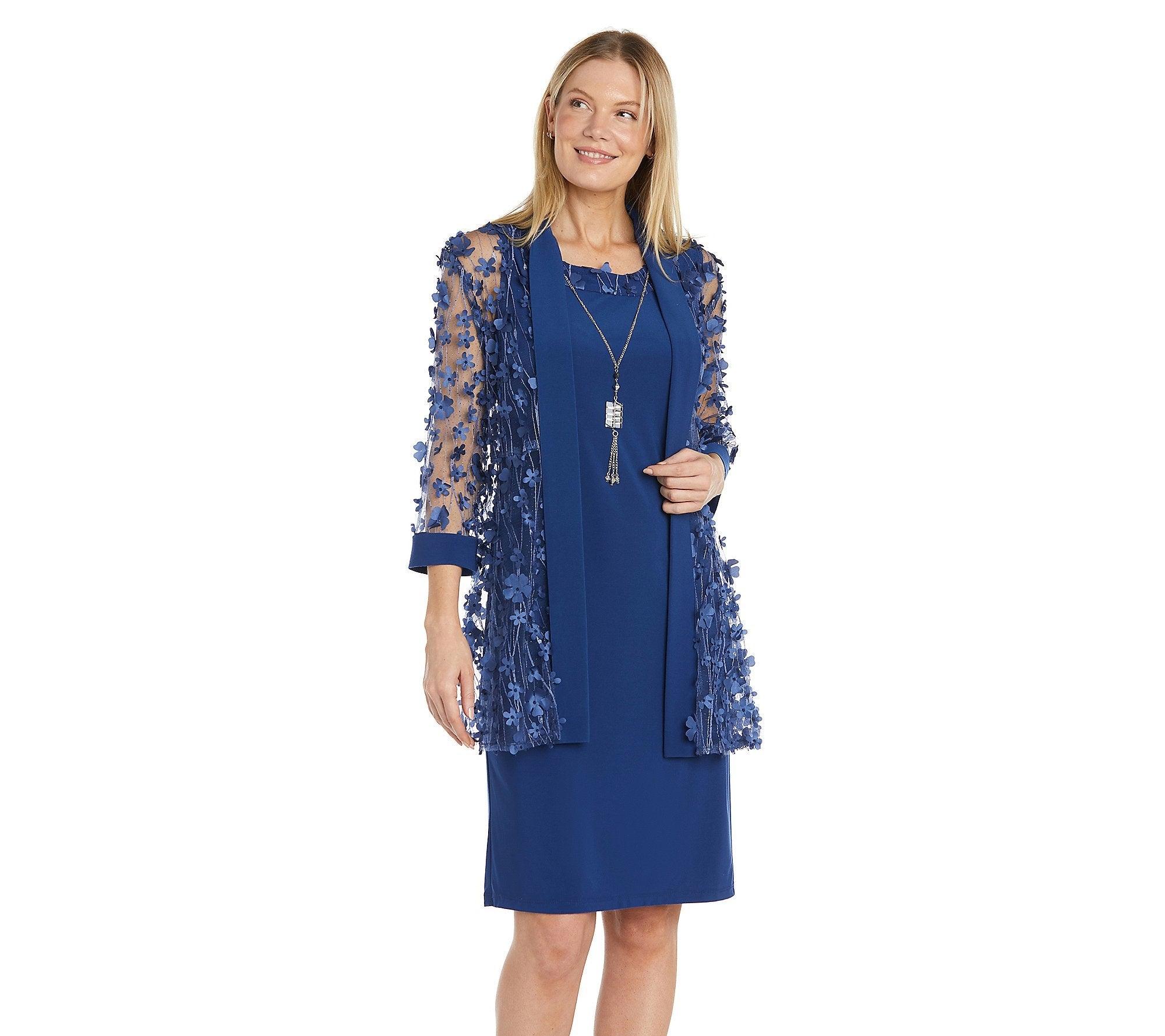 Mother of the Bride Dresses Short Floral Print Jacket Dress Cadet