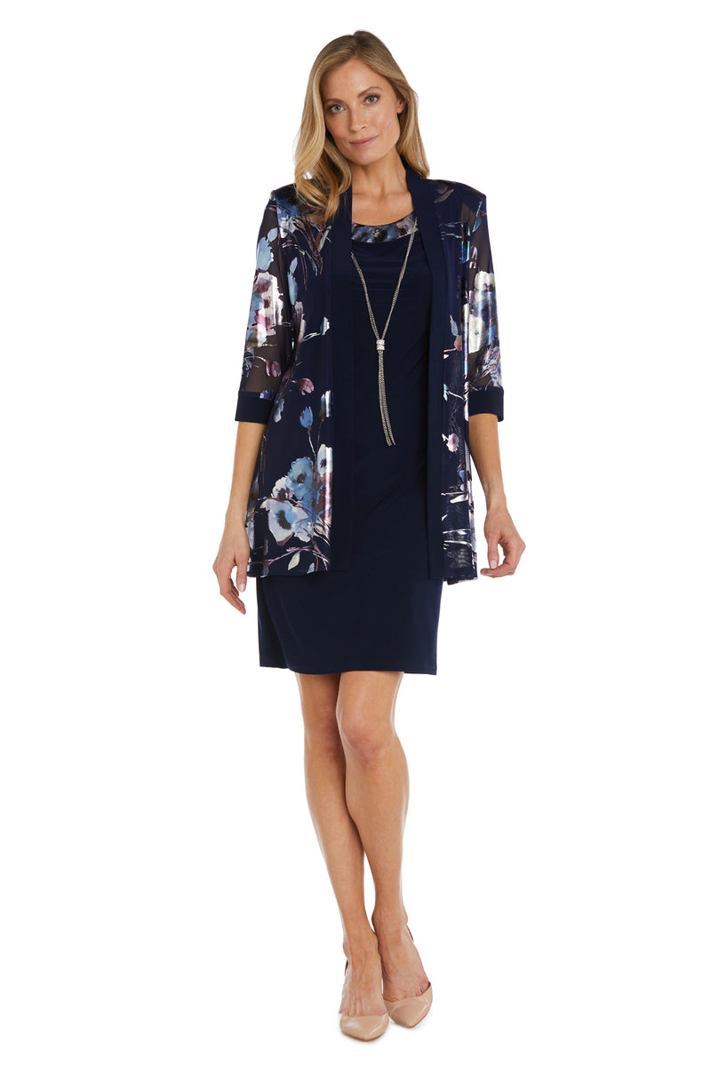 R&M Richards 2PC Floral Print Foil Peplum Jacket Dress - Knee Length
