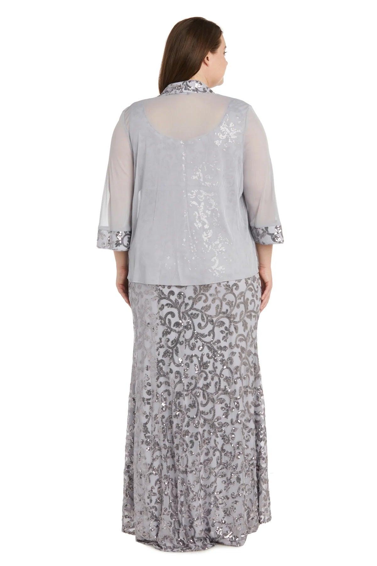 Mother of the Bride Dresses Plus Size Long Formal Jacket Dress Silver