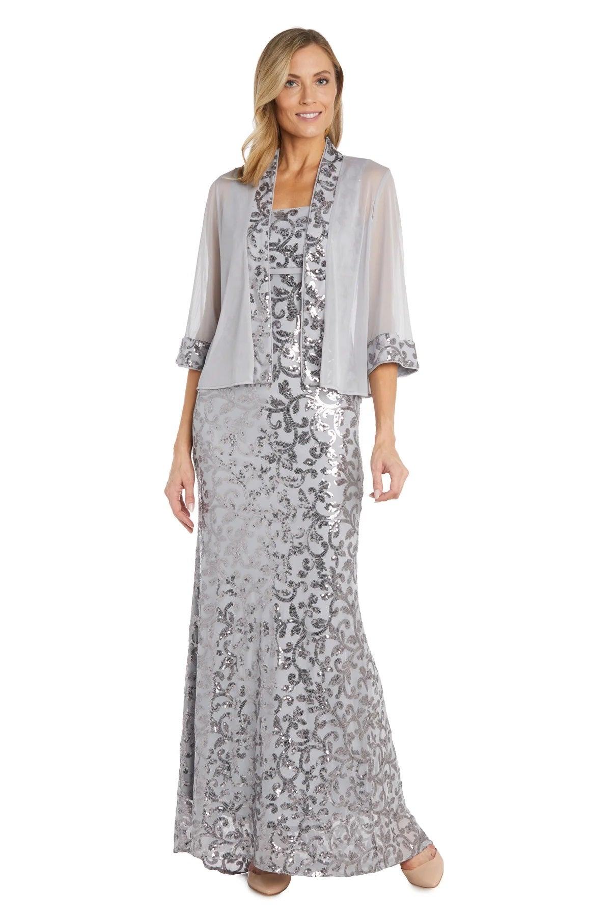 Mother of the Bride Dresses Long Formal Floral Jacket Dress Silver