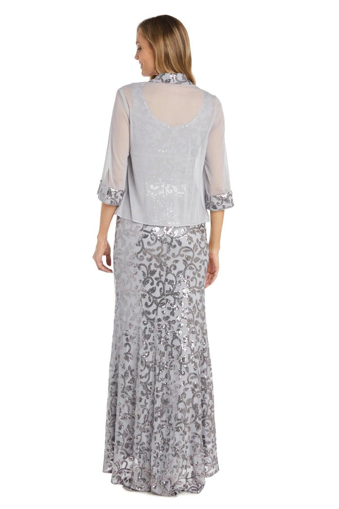 Mother of the Bride Dresses Long Formal Floral Jacket Dress Silver