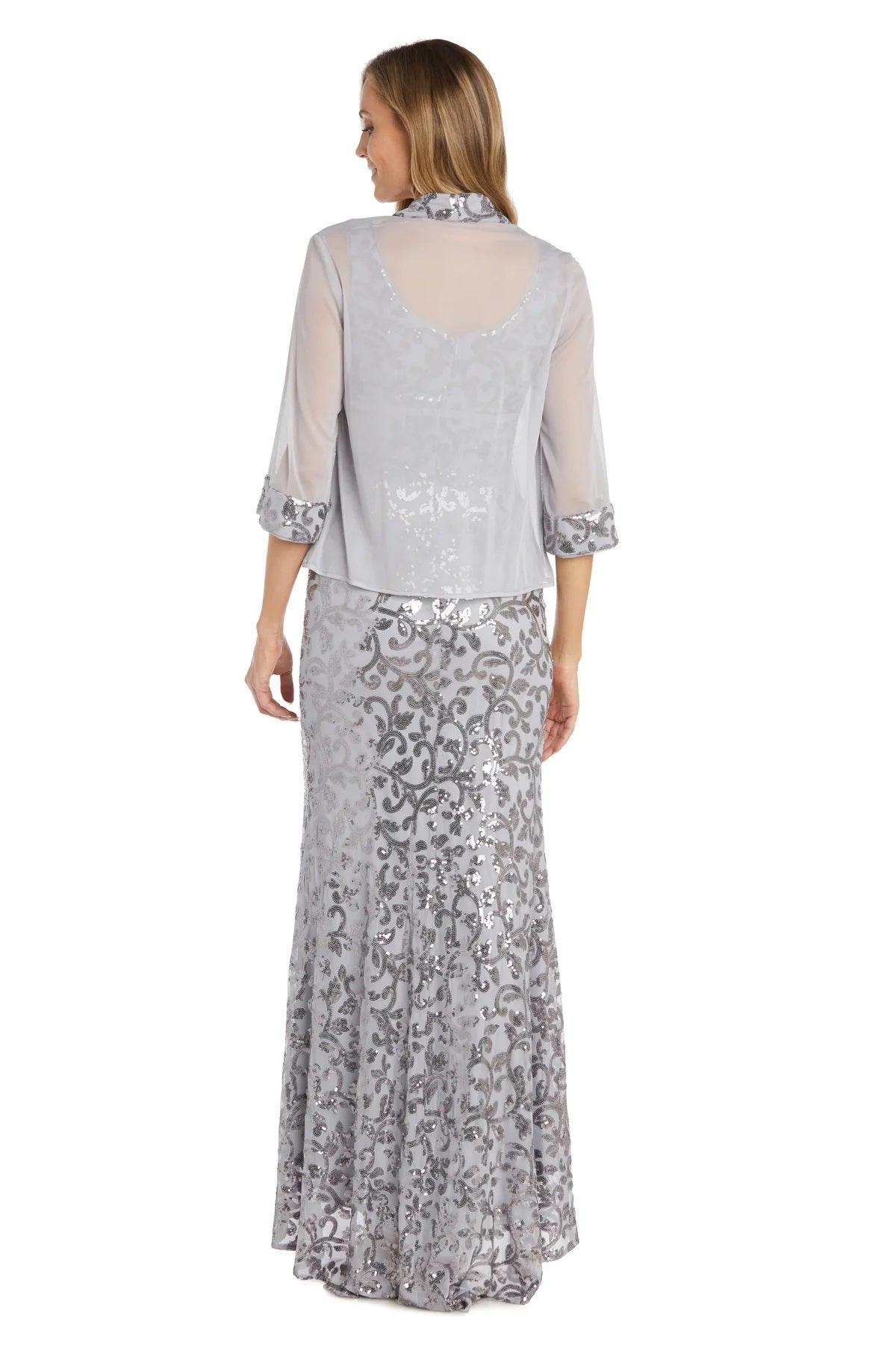 Mother of the Bride Dresses Long Formal Floral Jacket Dress Silver