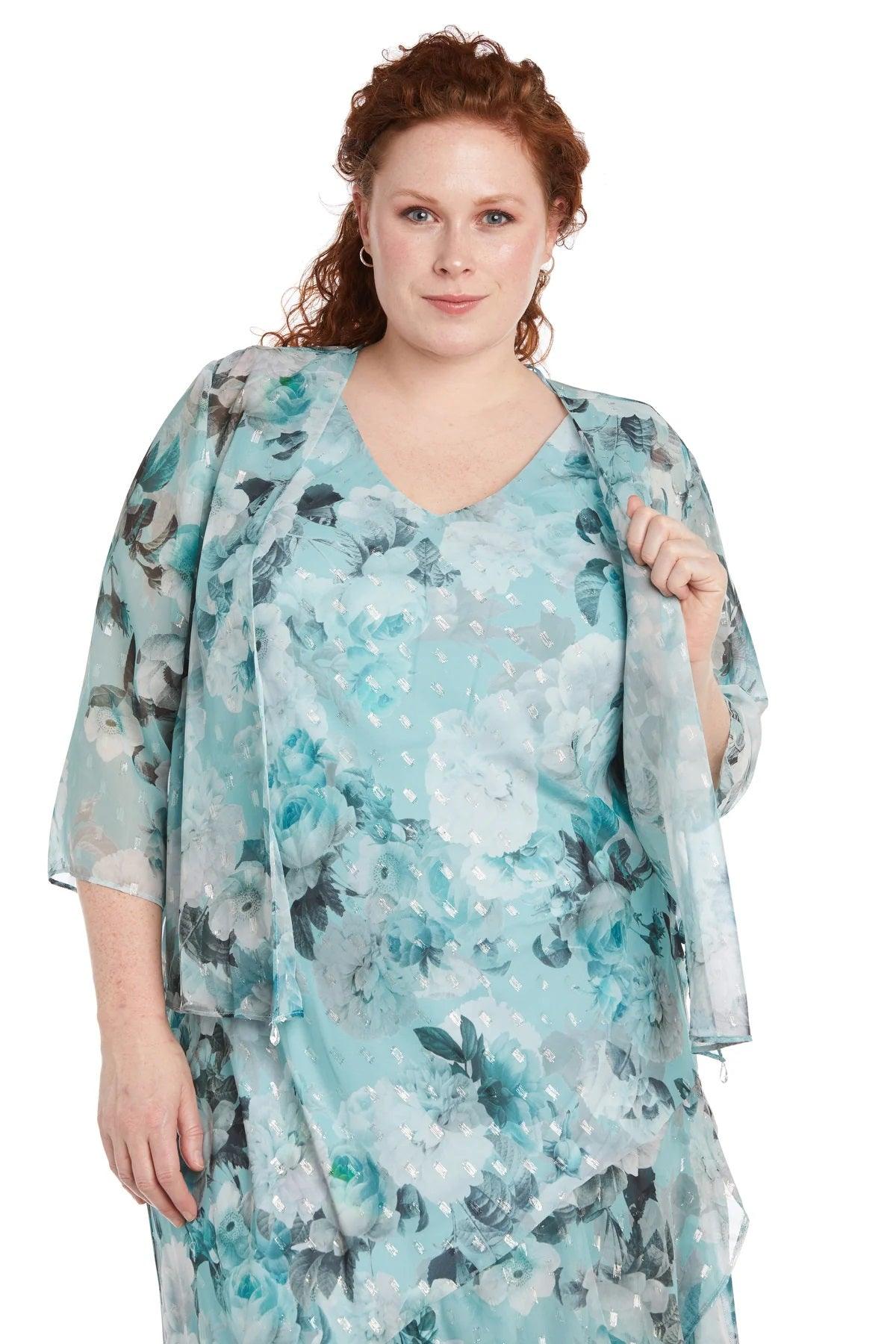 Mother of the Bride Dresses Plus Size Floral High Low Jacket Dress Aqua