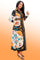 Formal Dresses Long Sleeve Fan Print Pockets Dress Black