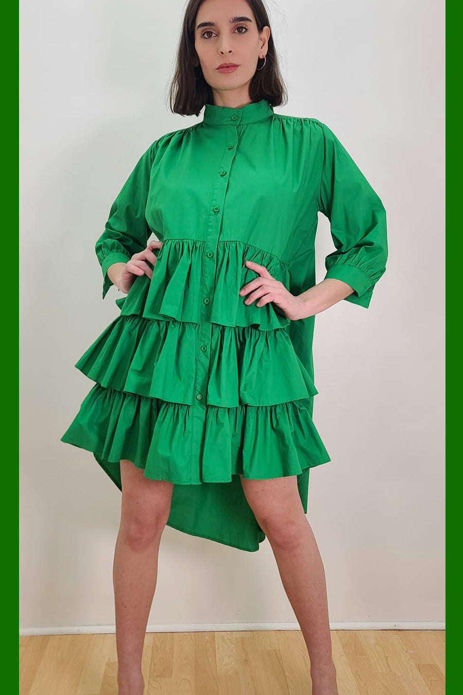 Long Sleeve Layered Button Down High Low Dress