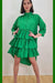 Cocktail Dresses 3/4 Sleeve Layered Button Down Hi Low Dress Green