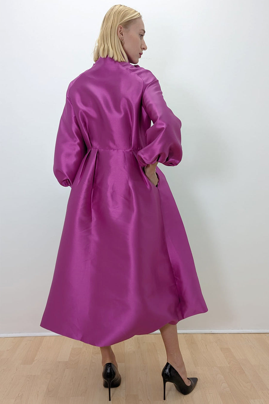 Perfee Decorative Button Notched Short Sleeve Midi Dress