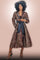 Cocktail Dresses Long Sleeve Collared Wrap Belt Tiger Print Midi Dress Dark Tiger