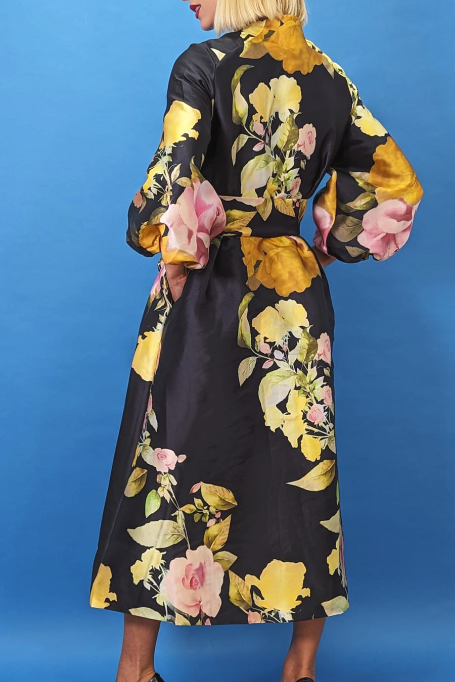 Long Sleeve Floral Print Button Down Dress