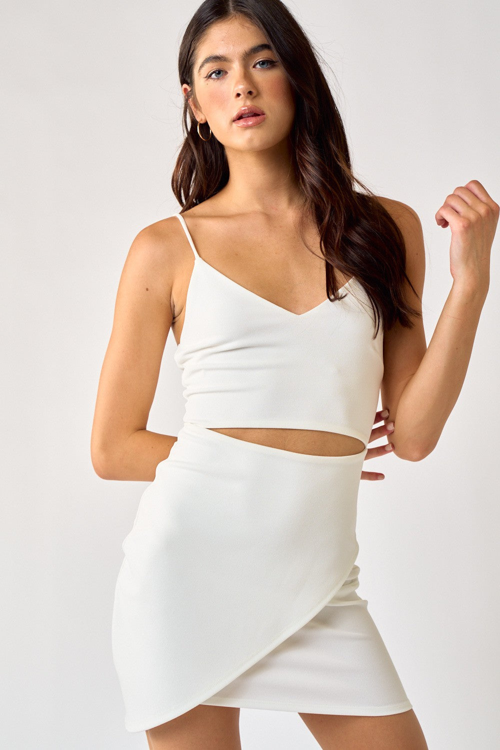Short Spaghetti Strap Front Cutout Bodycon Mini Dress