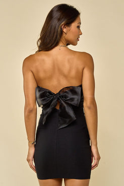 Black Short Strapless Organza Ribbon Back Tie Bodycon Dress for $19.99 – The Dress Outlet
