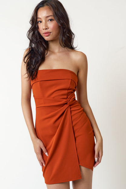 Cocktail Dresses Short Strapless Twisted Front Bodycon Dress Desert Orange