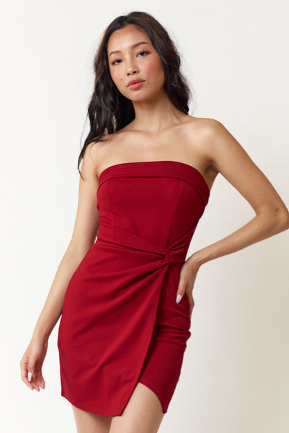 Cocktail Dresses Short Strapless Twisted Front Bodycon Dress Gym Red