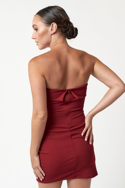 Cocktail Dresses Short Strapless Twisted Front Bodycon Dress Crimson