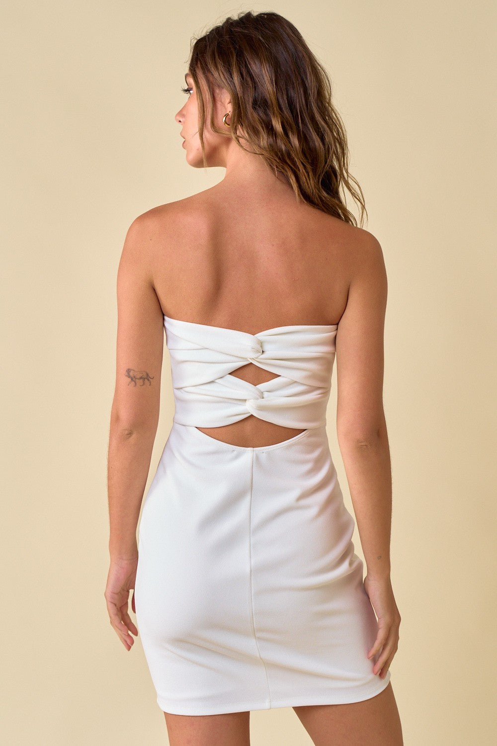 Off White Short Strapless Twisted Back Mini Bodycon Graduation Dress ...