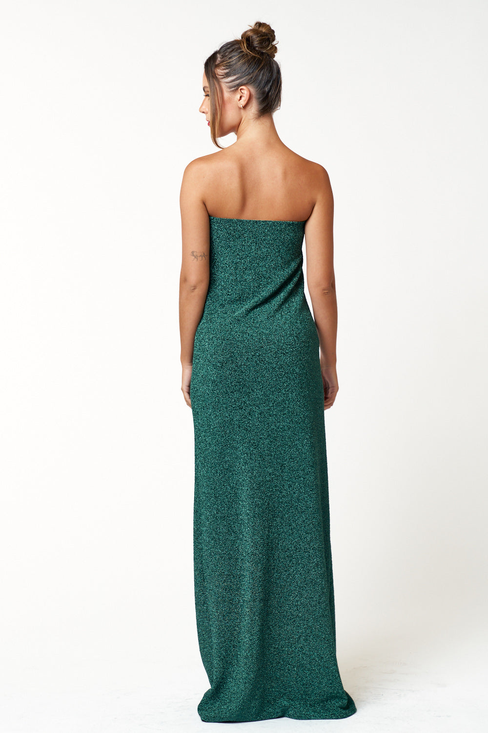 Long Strapless Glitter Maxi Dress