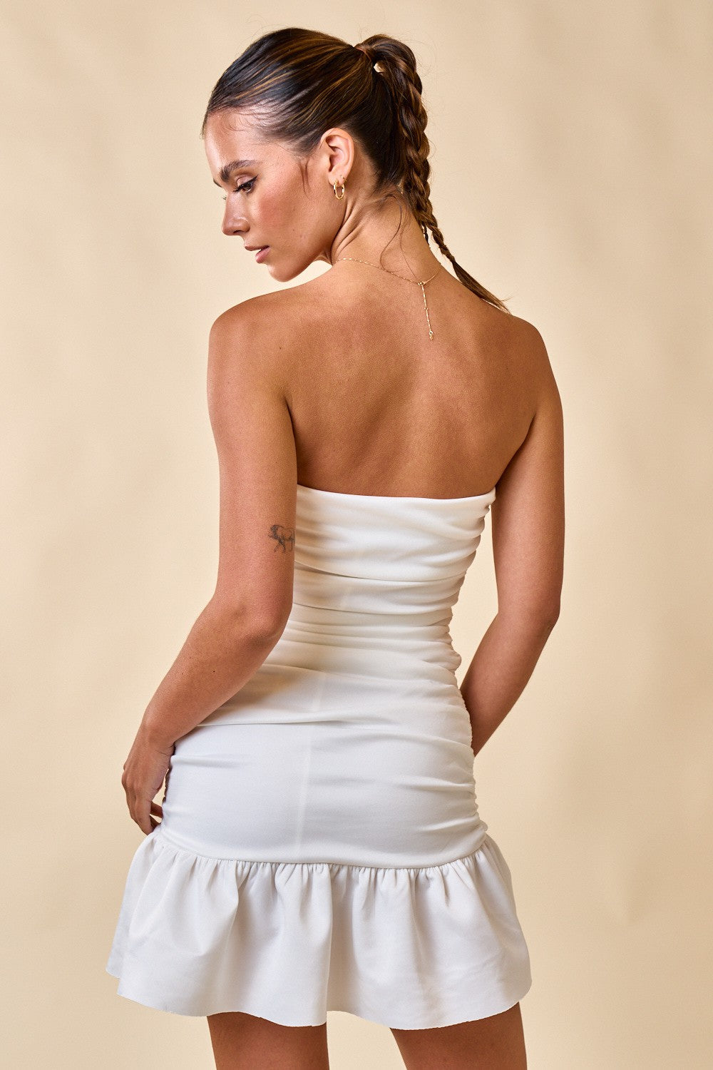 Cocktail Dresses Short Strapless Ruffle Bodycon Dress Off White