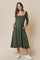 Cocktail Dresses Long Sleeve Square Neck Skater Pocket Midi Dress Olive