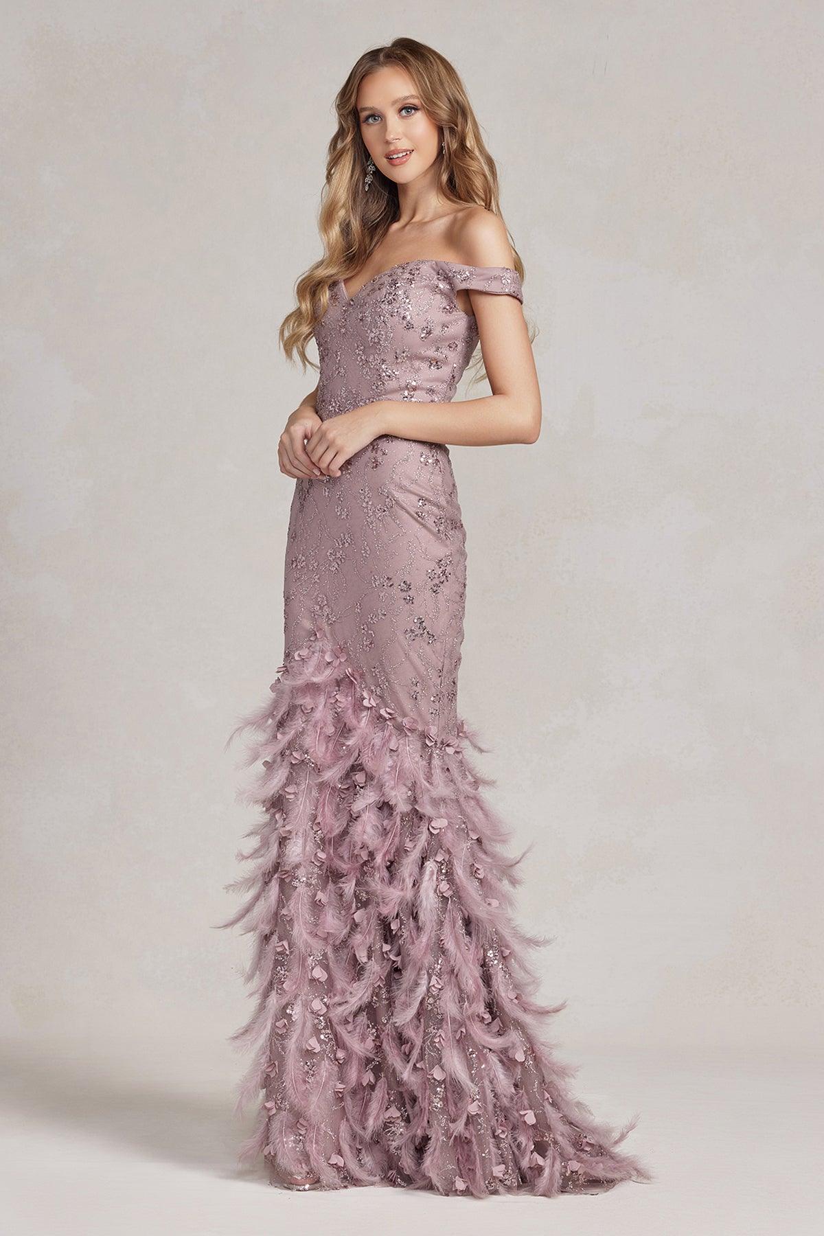 Nox Anabel C1106 Long Off Shoulder Fitted Prom Gown