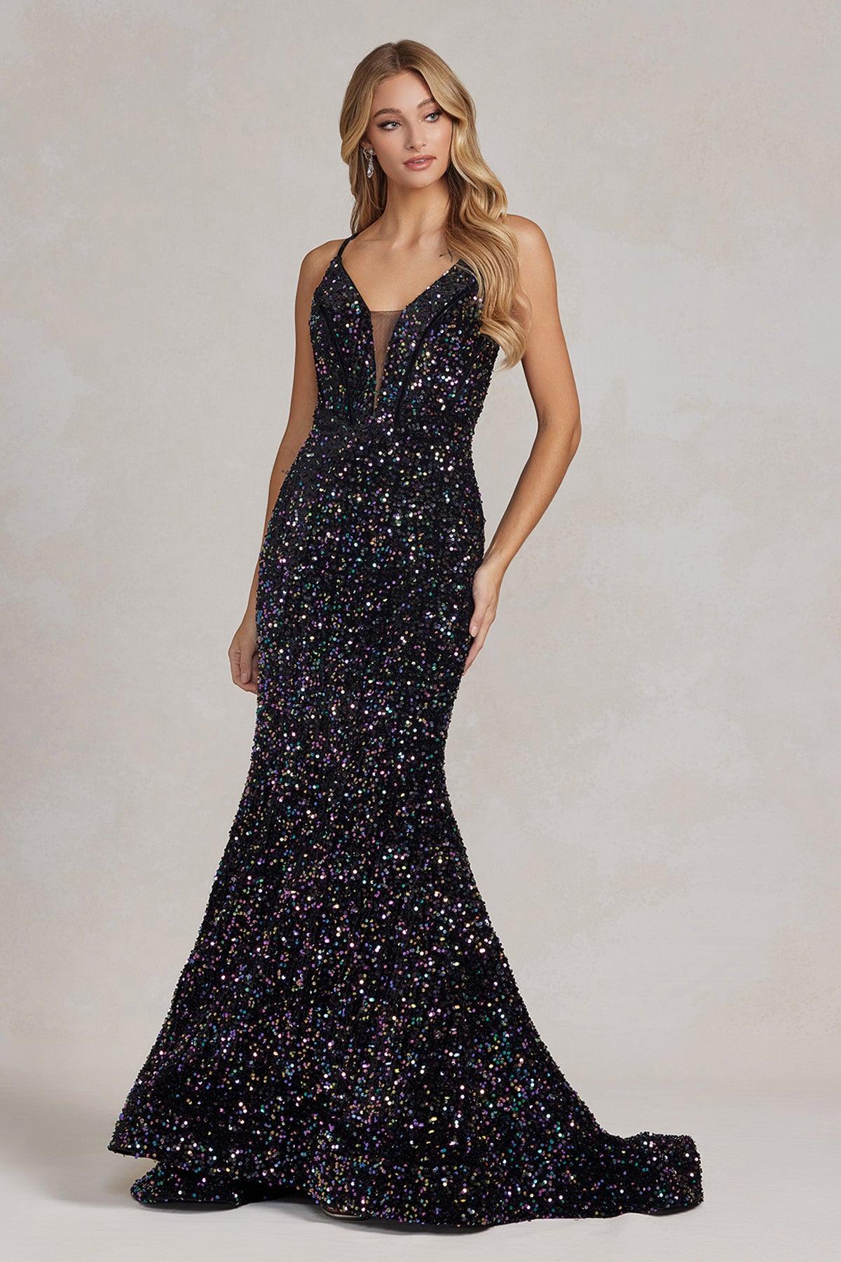 Nox Anabel C1109 Long Spaghetti Strap Fitted Prom Dress