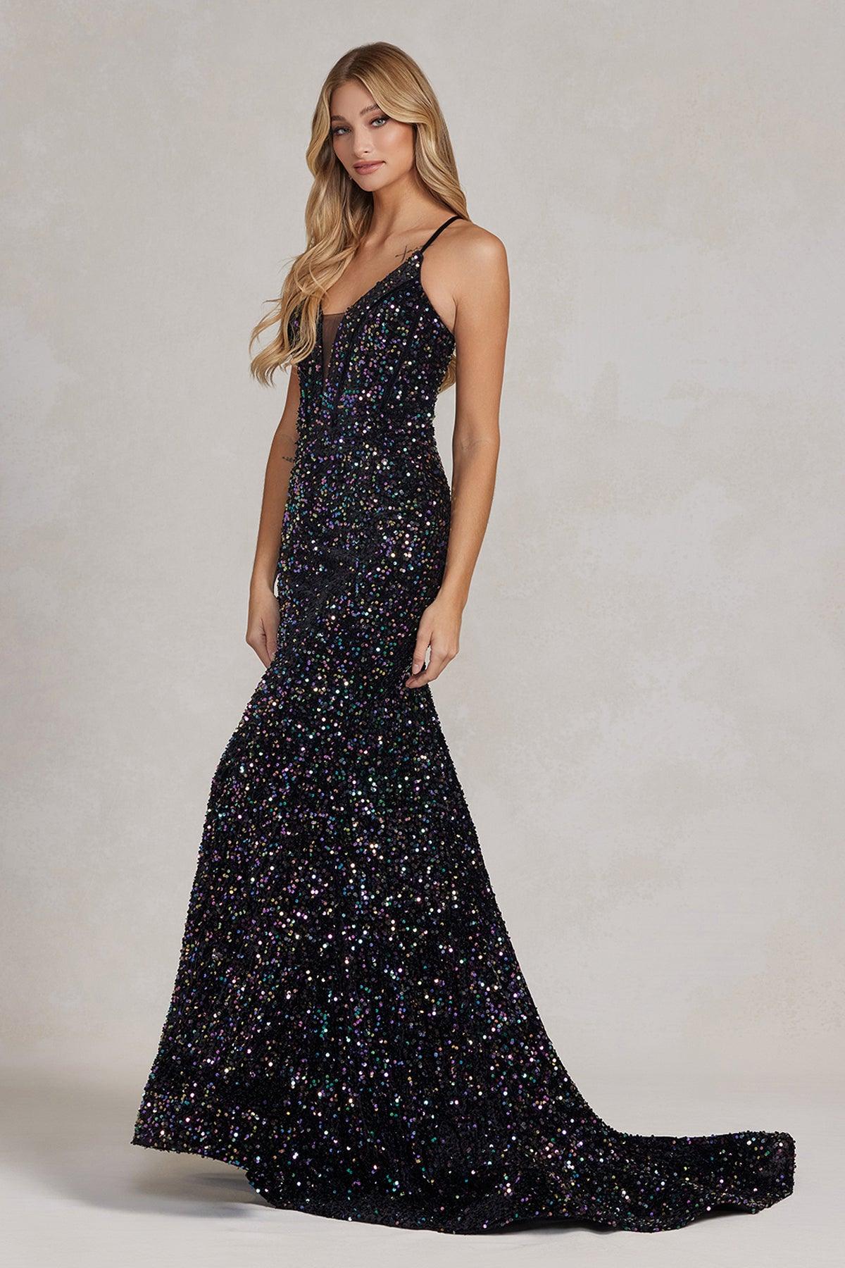 Nox Anabel C1109 Long Spaghetti Strap Fitted Prom Dress