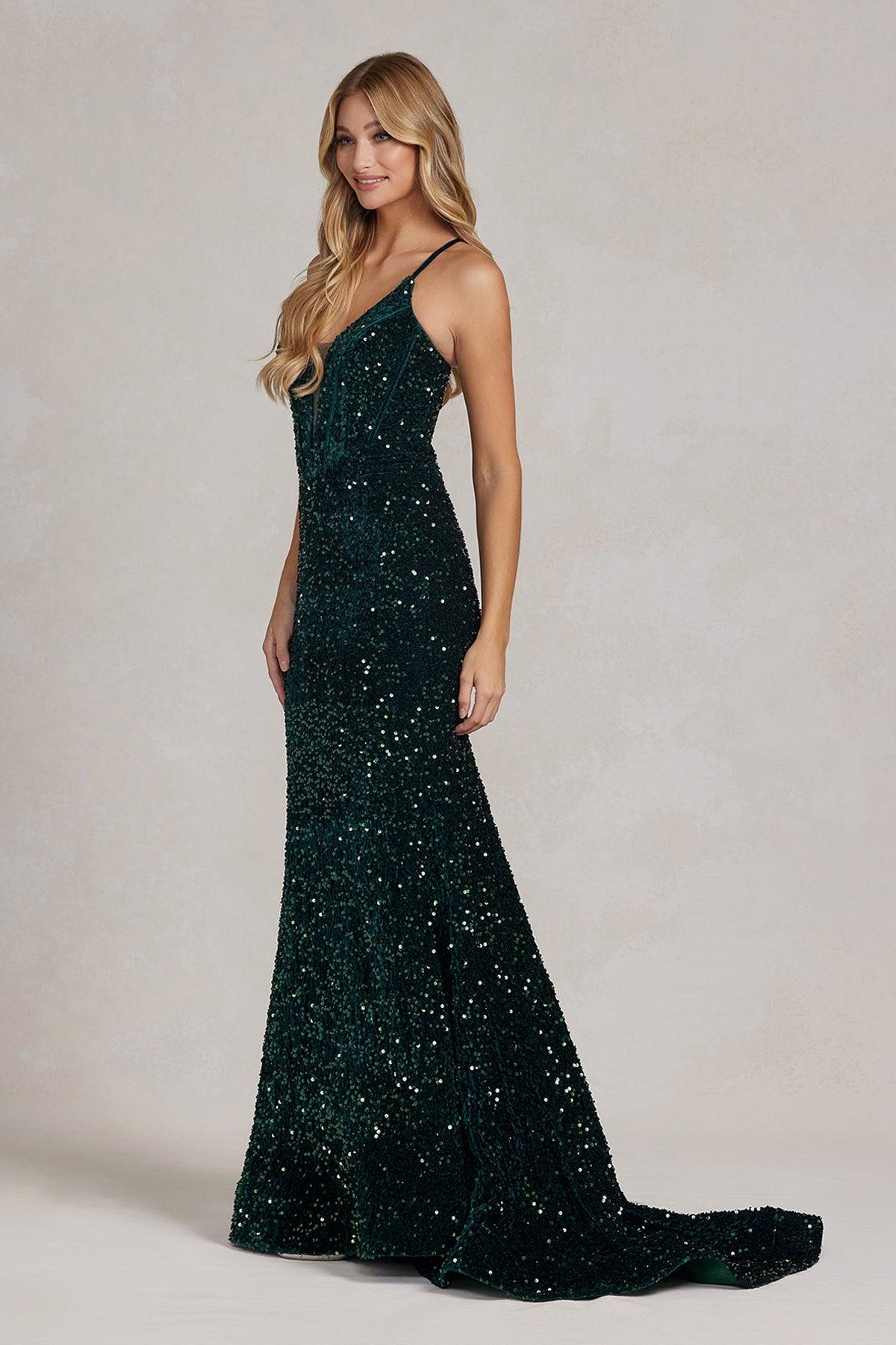 Nox Anabel C1109 Long Spaghetti Strap Fitted Prom Dress