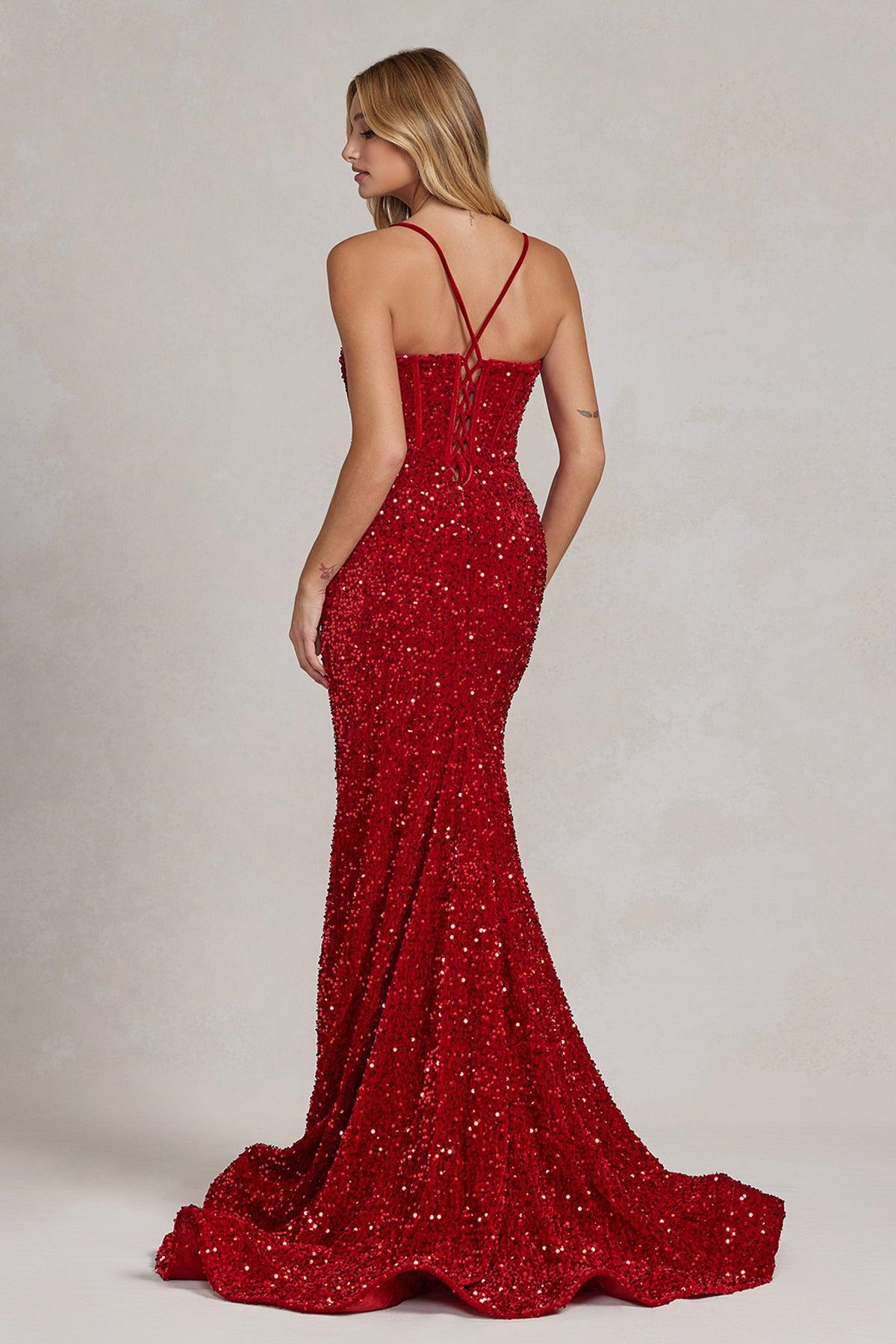 Nox Anabel C1109 Long Spaghetti Strap Fitted Prom Dress