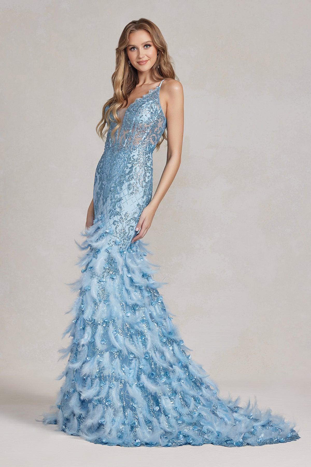 Nox Anabel C1111 Long Formal Feather Prom Dress