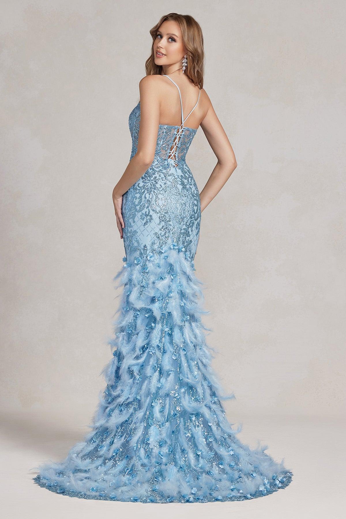 Nox Anabel C1111 Long Formal Feather Prom Dress
