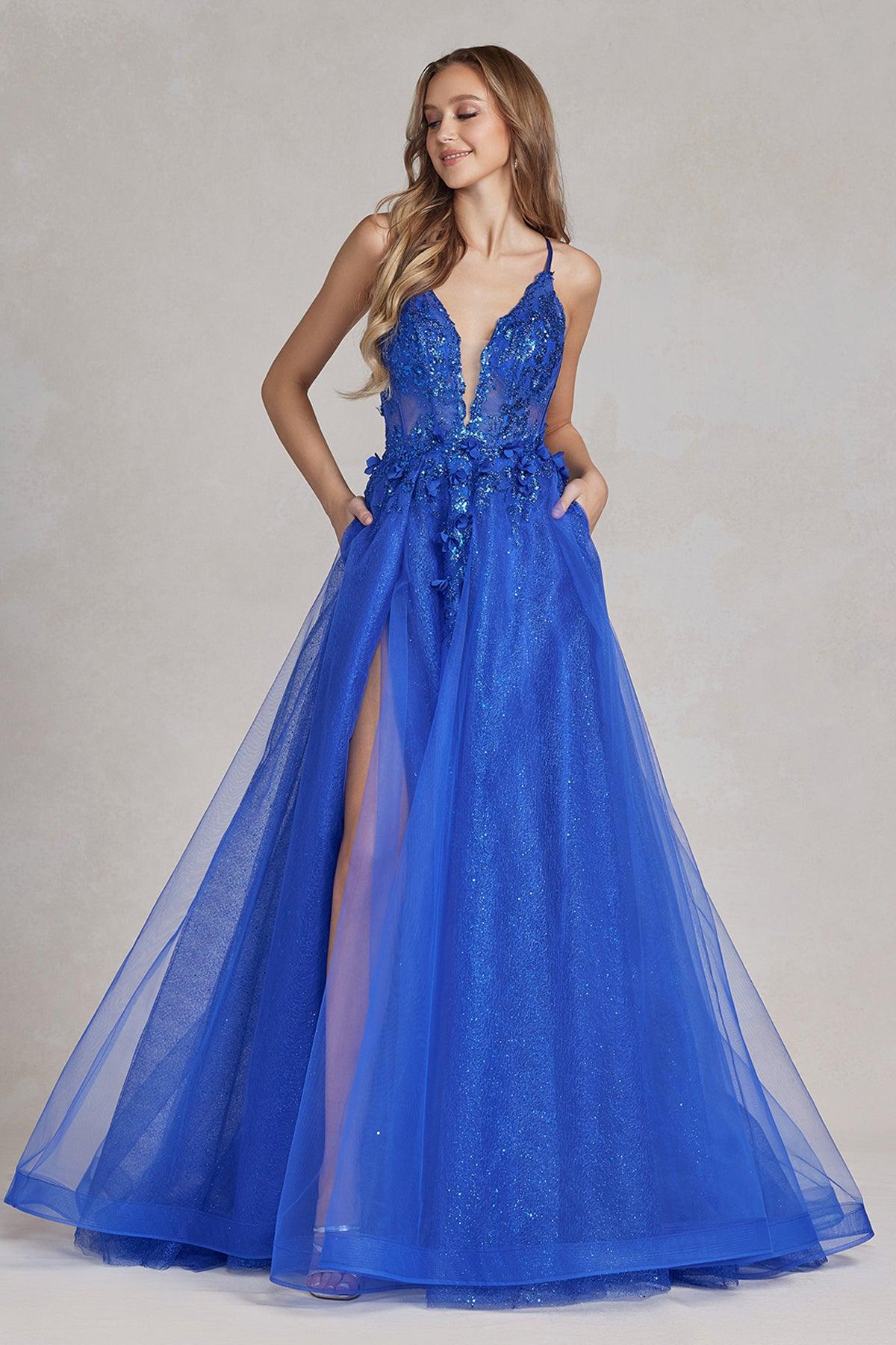 Nox Anabel C1599 Strapless Beaded Tulle Dress with Lace-Up Back