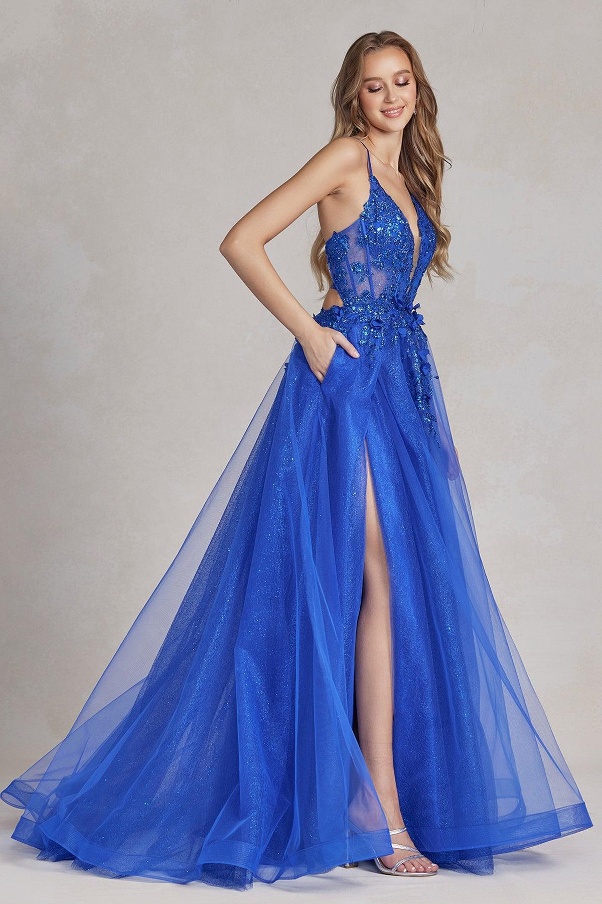 Nox Anabel C1113 Long Spaghetti Strap Beaded Prom Dress Emerald