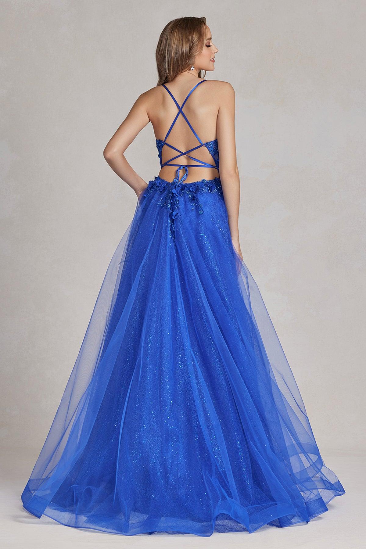 Nox Anabel C1113 Long Spaghetti Strap Beaded Prom Dress Emerald